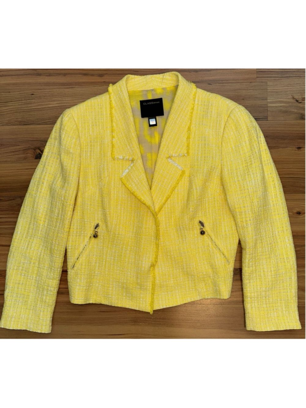 Class Roberto Cavalli Yellow Tweed Cropped Blazer Luxe Italian Resort Old Money